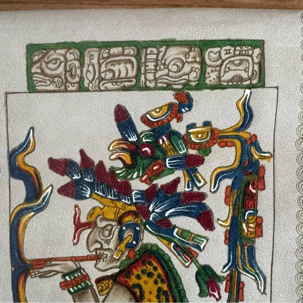 MAYAN Pyrography Colorful Leather Art 12.5” x 6.25 “ El Fumador”